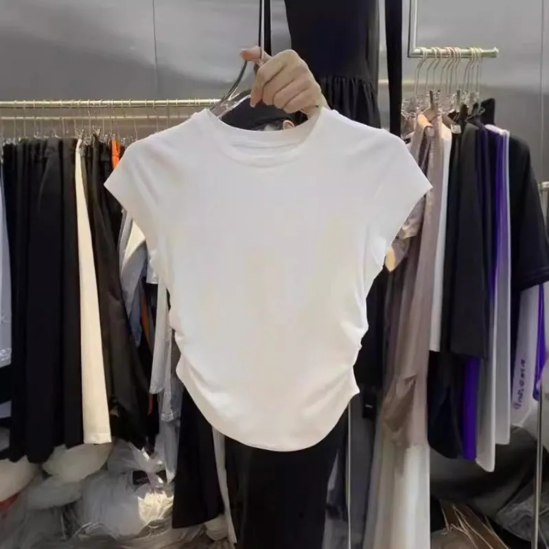Women Fitted Waist T-shirt Short Sleeves New Summer Style Lady Slim Plain Top Close-fitting Short Top Female Girl Students Tops