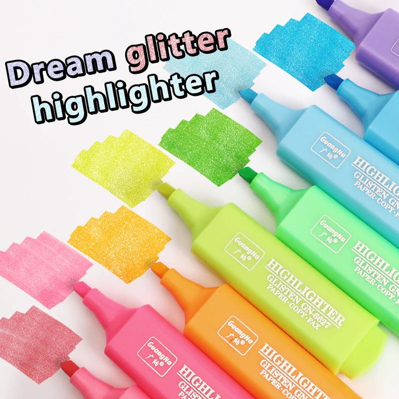 8 colors/set Glitter Highlighters Pen Fine Flash Marker Pen Painting Maker for Scrapbook Diary Journal Student Stationery Supply