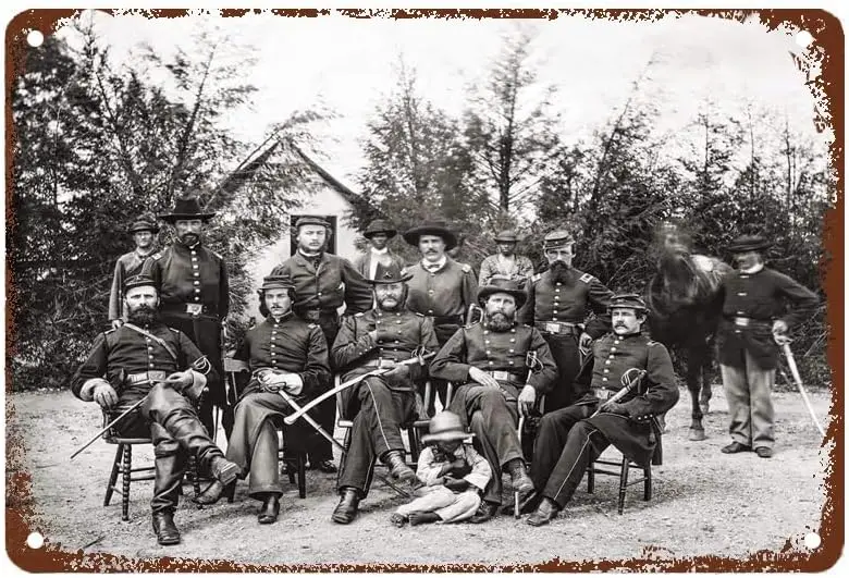 Retro Metal Tin Sign Wall Decor - Civil War Photo, Washington Gen. William Gamble  Staff At Camp Stoneman - Funny Metal Ti
