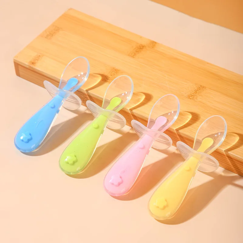 Babies Training Spoon With Suction Cup Children Tableware Infant Feeding Liquid Silicone Non-slip Baby Spoon Utensils