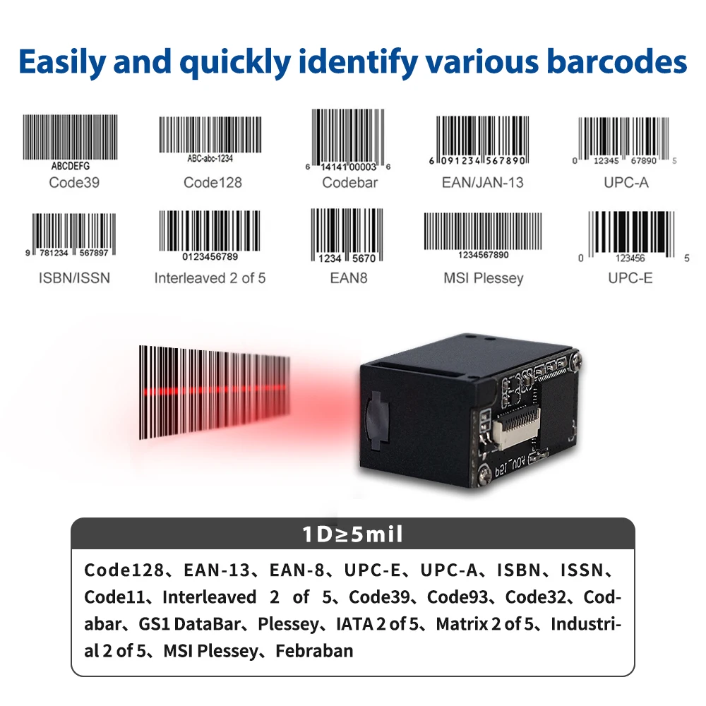 E1002Y OEM CCD Mesin Modul Pemindai Kode Batang 1D Kinerja Ultra Tinggi dengan Ukuran Ultra Kecil