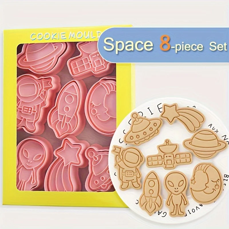 Juego de 8 Moldes para Galletas con Forma de Astronauta Espacial, Nave Espacial, Meteoro y Cohete, Accesorios para Hornear en Casa