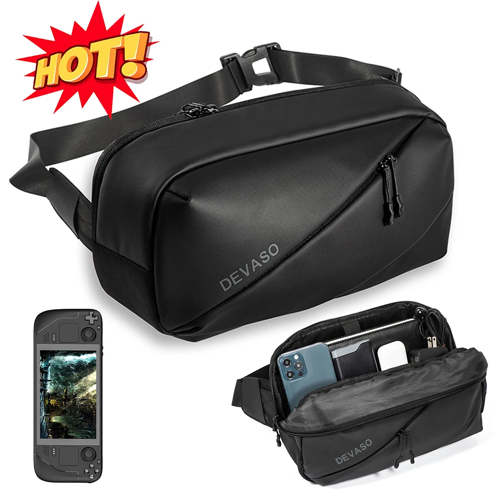 Travel Protective Shoulder Bag Large Capacity Game Controller Carry Bag PU Leather Waterproof for DEVASO Steam Deck/ROG ALLY