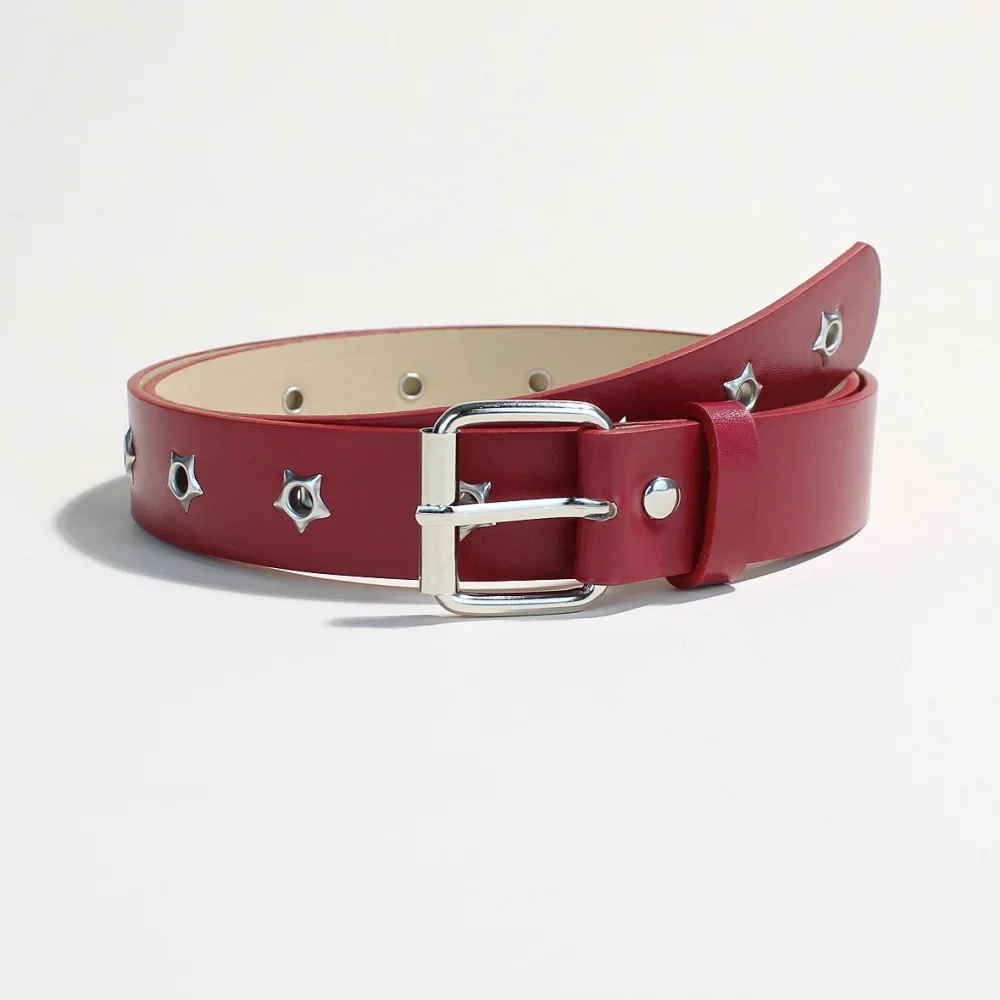 Punk Star Hollow Eyelet Decorative Belt Korean Style High-End Red Pink Jeans Belt for Women