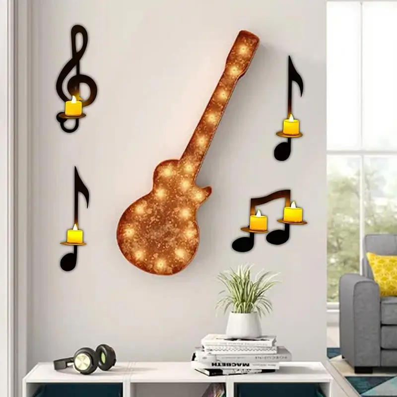 4 Pcs Iron Music Note Candle Holder Decor Tea Light Candle Rack Musical Symbol Decor for Home Office Classroom Housewarming Gift