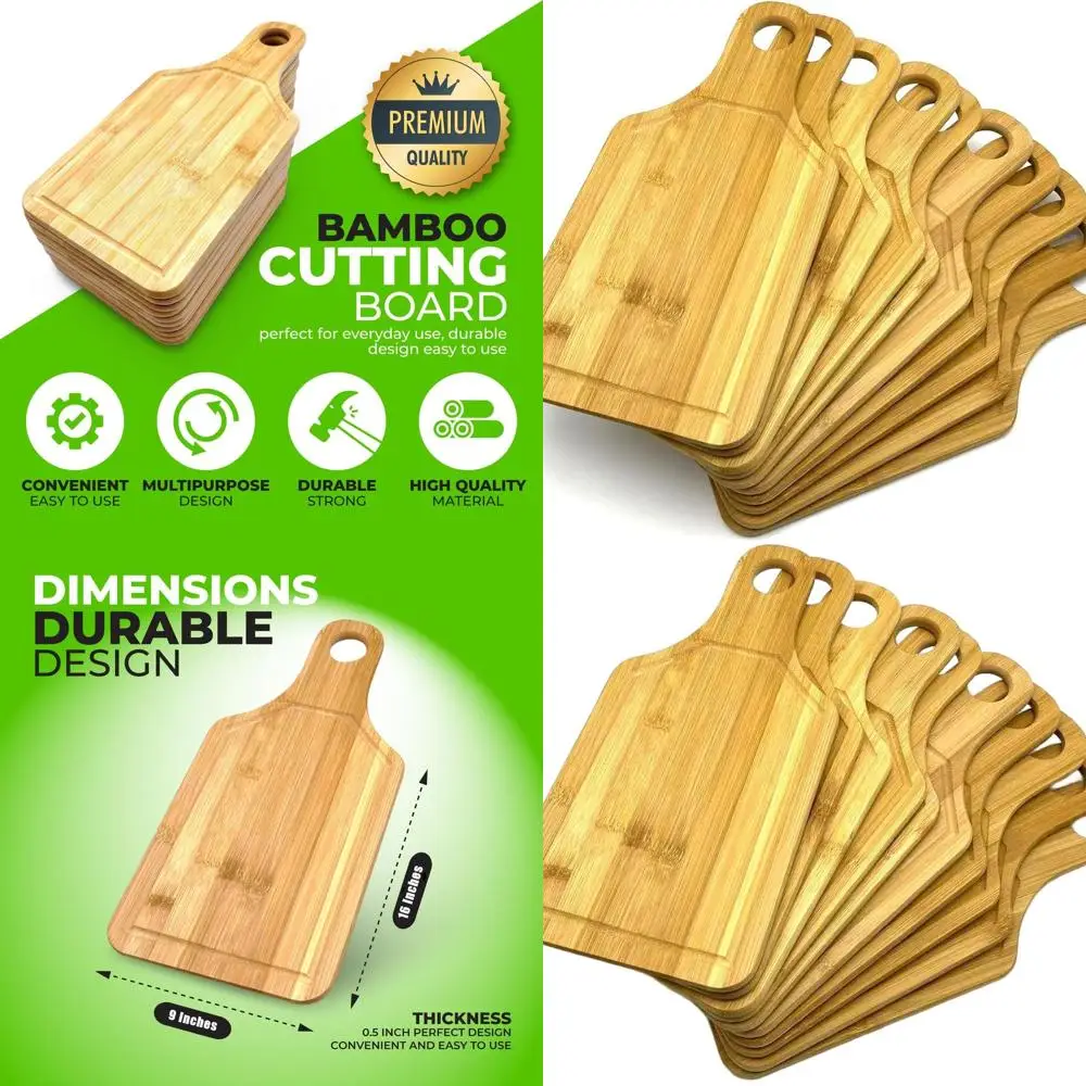 

Set of 10 Bamboo Paddle Cutting Boards - 16x10 with Handle, Ideal for Personalized Engraving and Wholesale