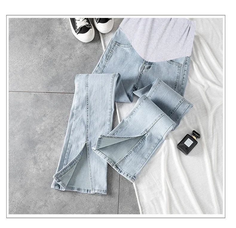 Fdfklak Black/Blue Denim Jeans Maternity Pants For Pregnant Women Clothes Nursing Pregnancy Boot Cut Pant Trousers Jeans