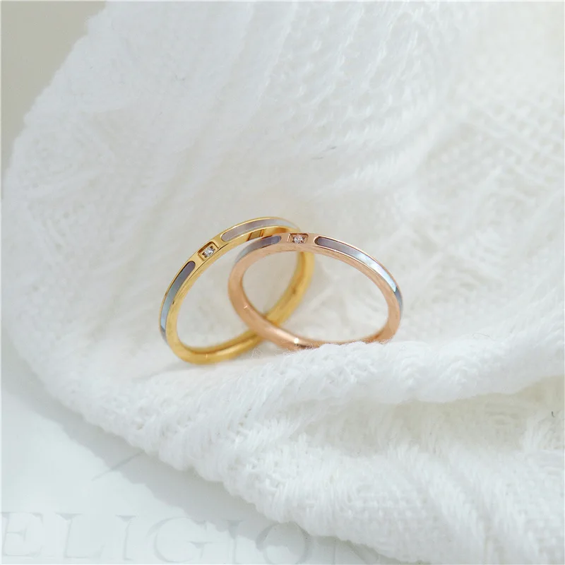 YUN RUO New Arrival Fashion Shell Zirconia Rings Rose Gold Color Fashion Titanium Steel Jewelry Birthday Gift Woman Never Fade