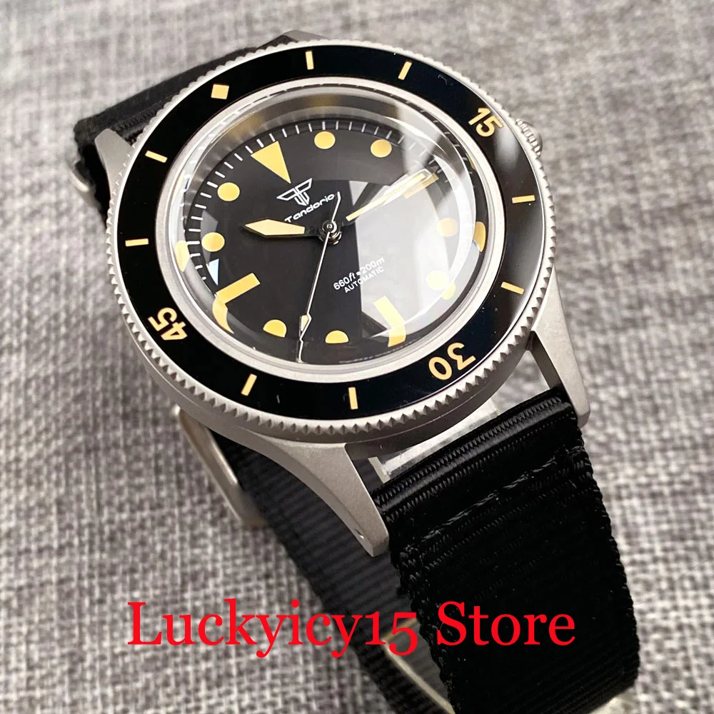 Retro Watch Vintage 50-Fathoms Tandorio 20ATM 40MM Automatic NH35 PT5000 Movement Men Watch Black Dial Lume Dome Sapphire Glass