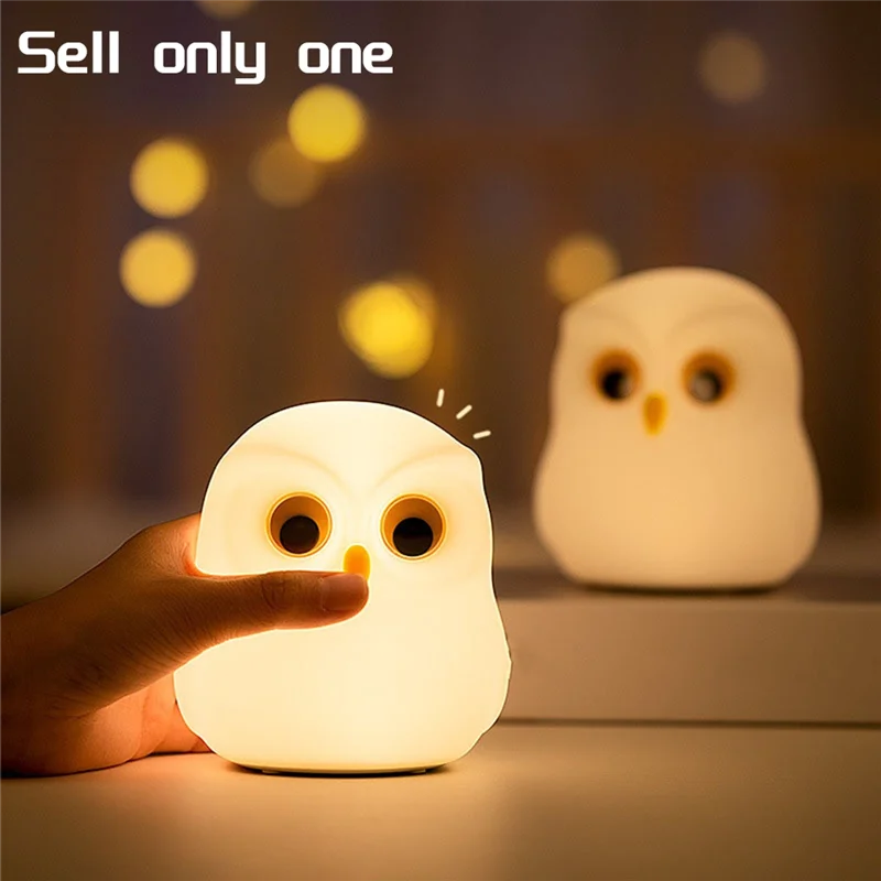 FAZO-luz noturna, luz noturna de corujas que mudam RGB, luz noturna de corujas de silicone fofas para presentes, lâmpada de cabeceira Kawaii para auxílio ao sono Dura