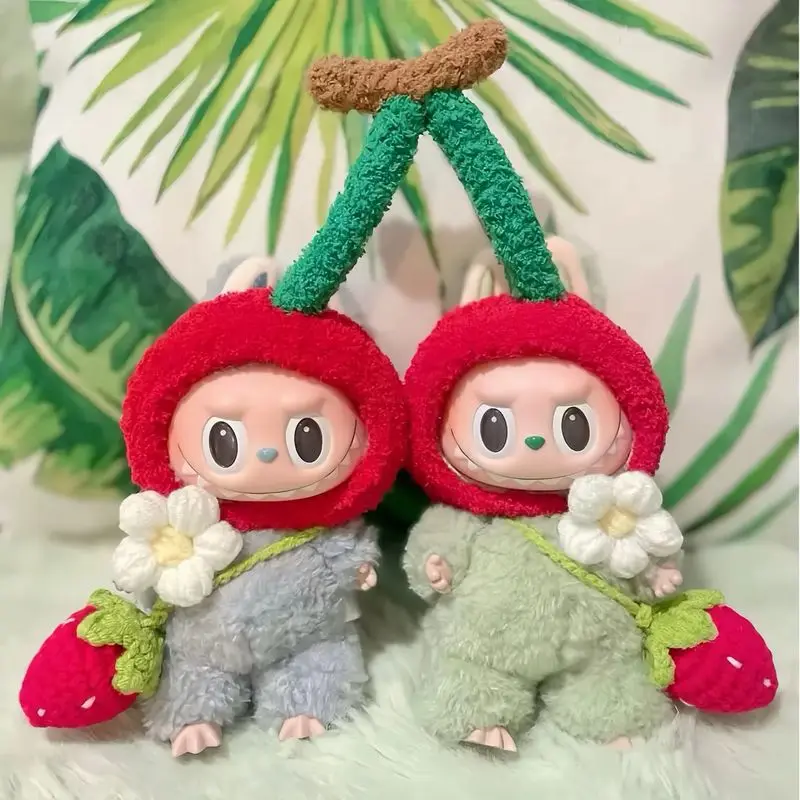 

Одежда для кукол Labubu, 17 см, сменная одежда для маленьких близнецов, клей для куклы, вишневый костюм Kawaii V1 V2, аксессуары для одежды для кукол, без кукол