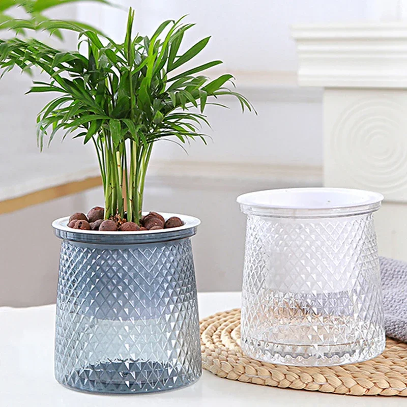 Automatic Water Absorbing Lazy Basin Transparent Hydroponic Flower Pot Diy Plastic Flower Arrangement Flowerpot Table Decoration