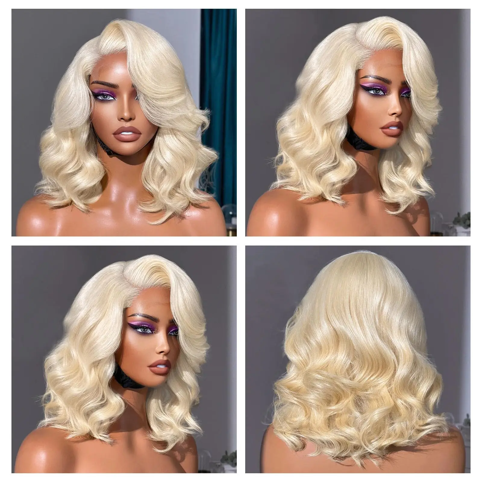 Perruque Bob Lace Closure Wig sans colle naturelle, cheveux courts, blond 613, 5x5 HD, 180%