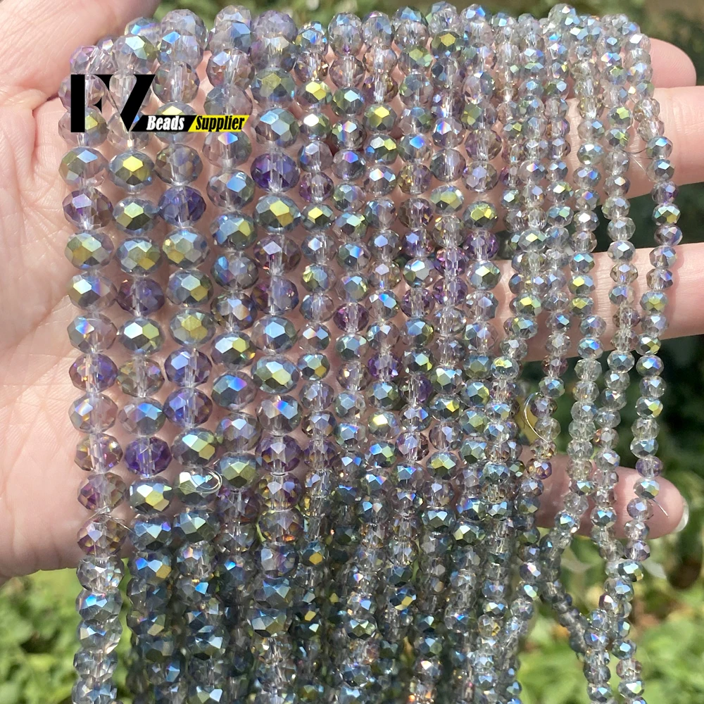 4 6 8mm Austrian Crystal Beads Rondelle Rose Green Sapcer Glass Beads for Jewelry Hand Ring Necklace Making DIY Wholesale