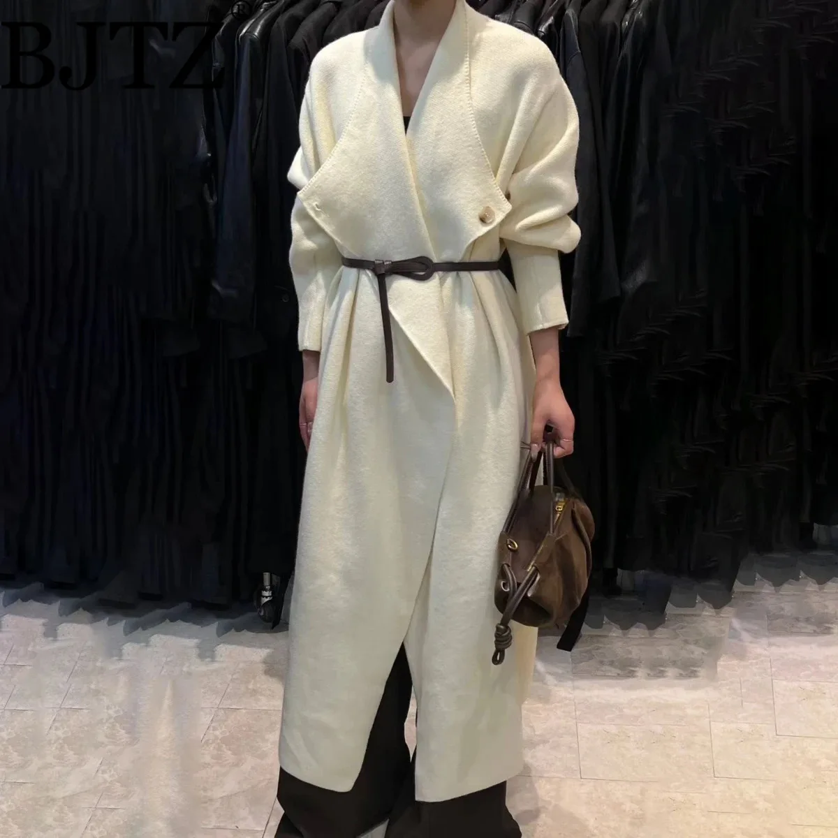 

BJTZ Loose Fit Temperament Versatile Woman's Knitted Trench Jacket 2025 Autumn Winter New Trend Belted Tie-waist Elegant Coat