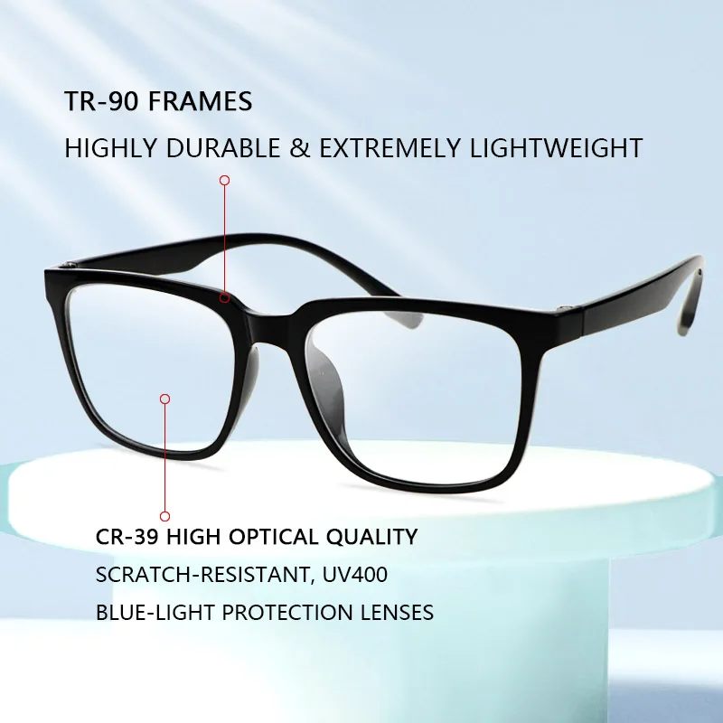 Blue Light Blocking Glasses,Anti Eyestrain,Large Oversized Presbyopia Eyeglasses ,Lightweight TR Frame TV Glasses for Men