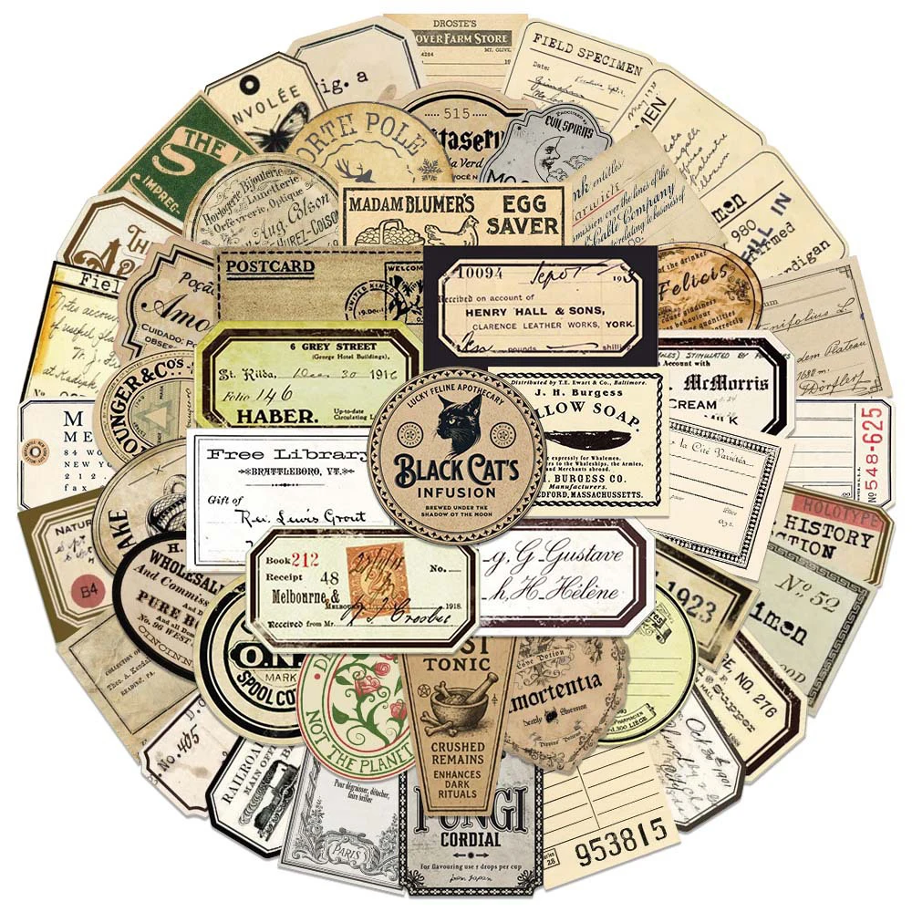 

10/30/50pcs Classic Retro Label Cartoon Stickers Vintage Art Decals Decoration Scrapbooking Fridge Phone Graffiti Sticker Pack