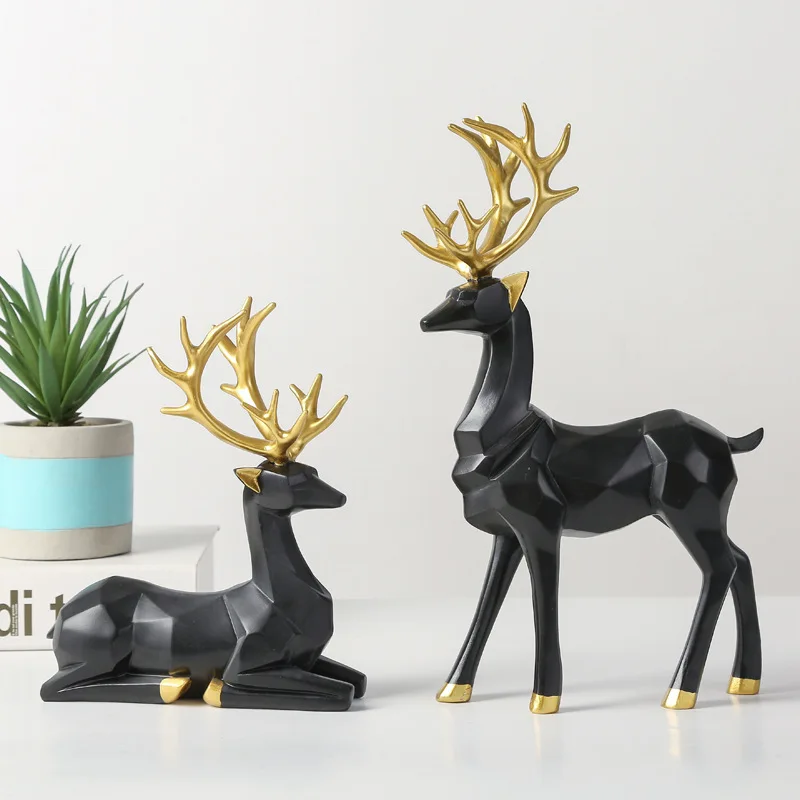 2Pcs Creative Deer Desktop Ornament Sitting/Standing Position Cute Christmas Deer Statue Modern Durable Elk Home Decor Gifts