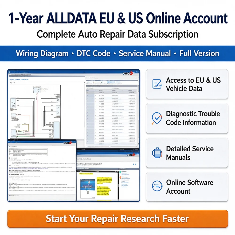 1-Year ALLDATA EU&US Online Software Auto Repair Data Subscription Account Wiring Diagram DTC Code Service Manual Full Version