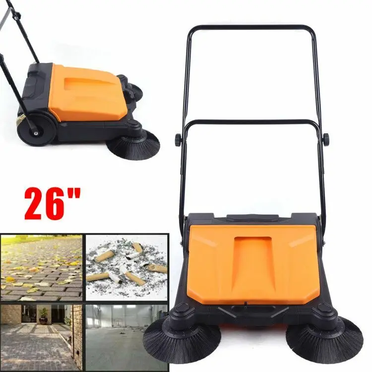 26" Industrial Hand-Push No Electric Sweeper Large Area Floor Board Sweeping Cleaning Tool New