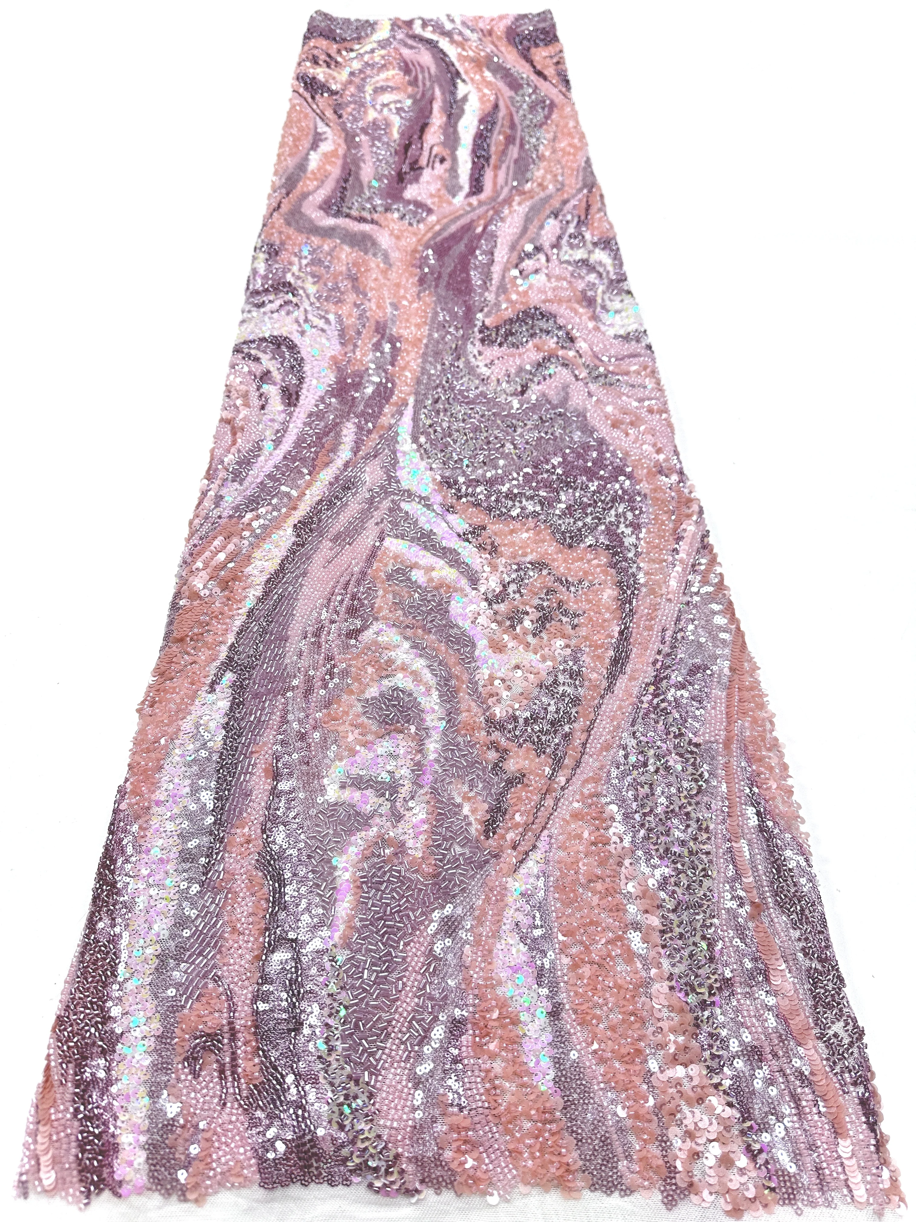 Luxury African Sequins Lace Fabric 5 Yards Lace Beaded Tulle Lace Fabric Embroidered Nigeria Fabric for Wedding Dress