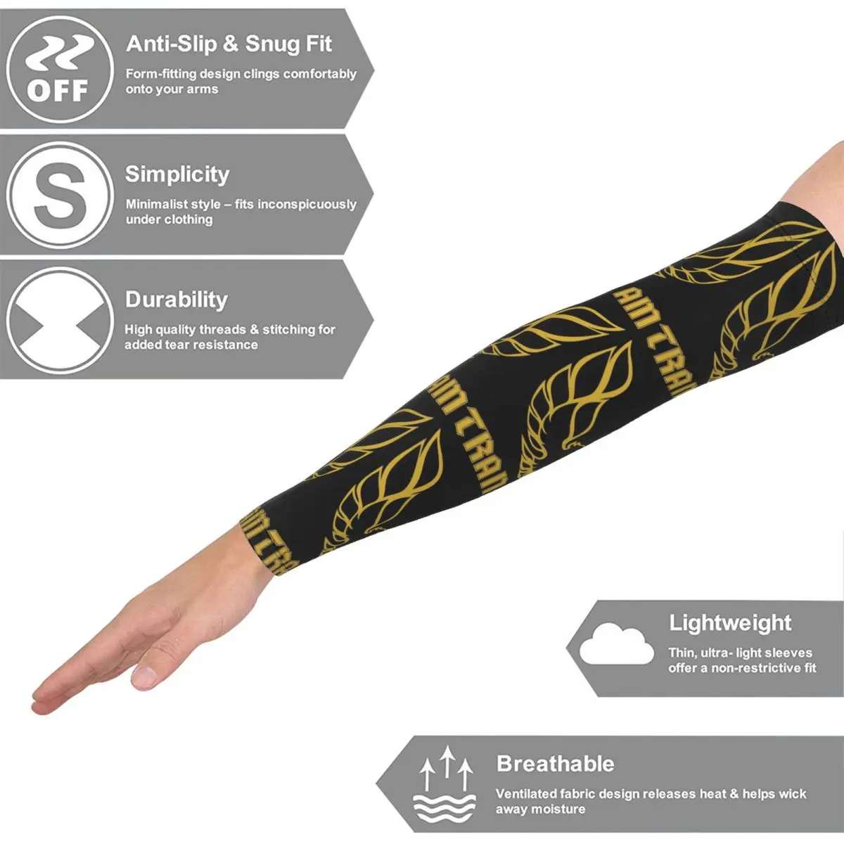 أكمام ذراع ذهبية من Trans Am Firebird Bandit للرجال والنساء للحماية من أشعة الشمس فوق البنفسجية وتغطية الوشم الرياضية والتبريد وركوب الدراجات
