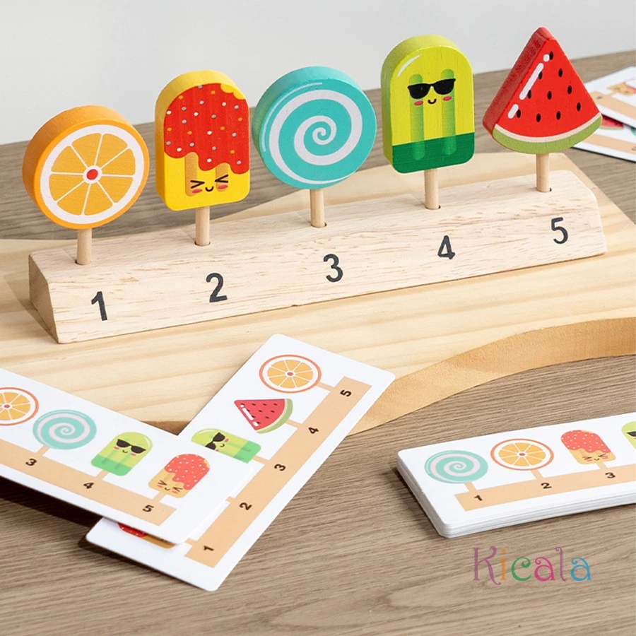 الآيس كريم مصاصة اللون الإدراك مطابقة مونتيسوري فرز الألوان التعرف على اللعب مجموعة لعب التظاهر الخشبية الصغيرة #3