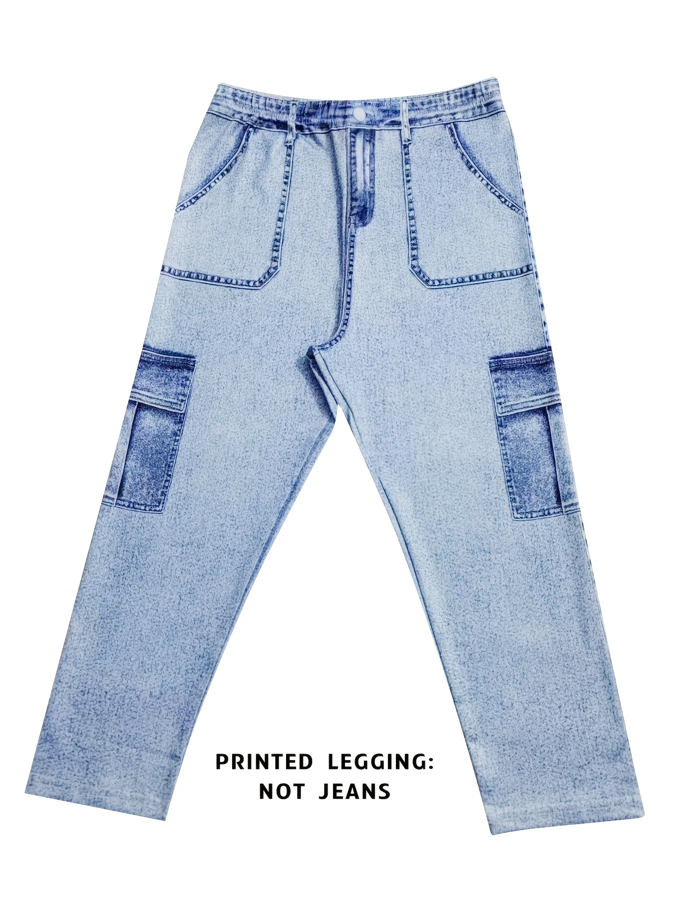 Damen Capri-Hose mit Fake-Denim-Print, hohe Taille, Skinny-Stretch, verkürzte Hose, lässige Slim-Fit-Hose in 7/8-Länge – Detail 4