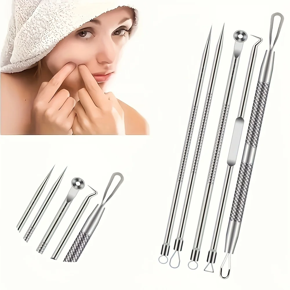 Ensemble d'outils d'élimination des points noirs, en acier inoxydable, soins professionnels de la peau du visage, traitement des imperfections, pincettes de précision métalliques, 8 pièces