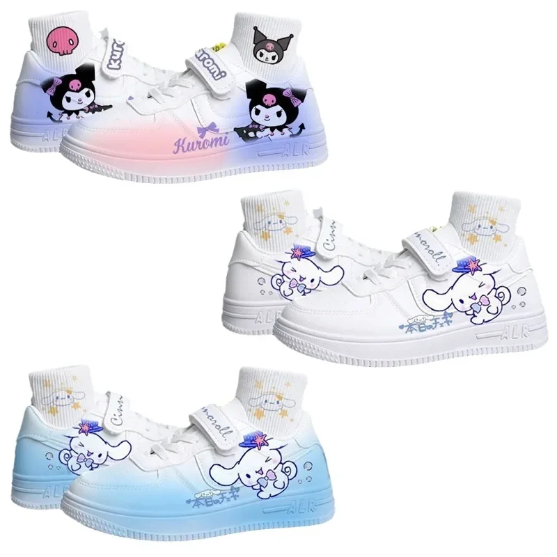 

Sanrioed Printed Children's White Cricket Shoes Cartoon Cinnamoroll Kuromi Kawaii Casual Sports Sneakers Outdoor Tennis Shoes