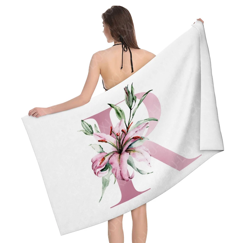 Watercolor Lily 26 Alphabet Beach Towel Extra Large Bath Towel Soft and Absorbent - Great for Outdoor Camping, Vacation