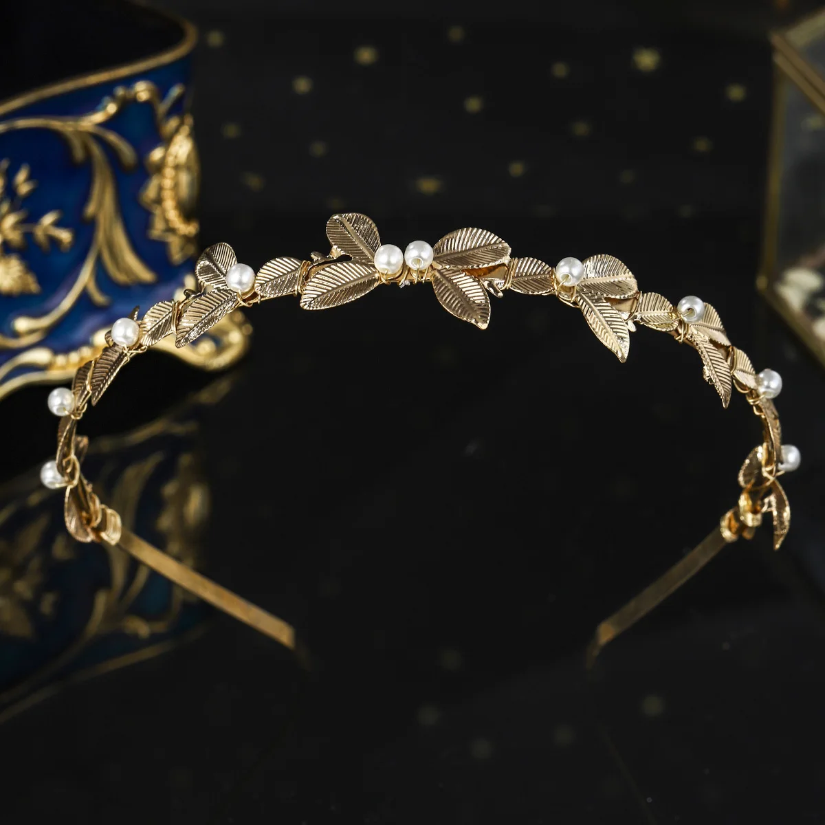 Gold Fashion Alloy Leaf Rhinestone Flower Hairband Classic Handmade Jewelry Headband Crown For Women As Gifts