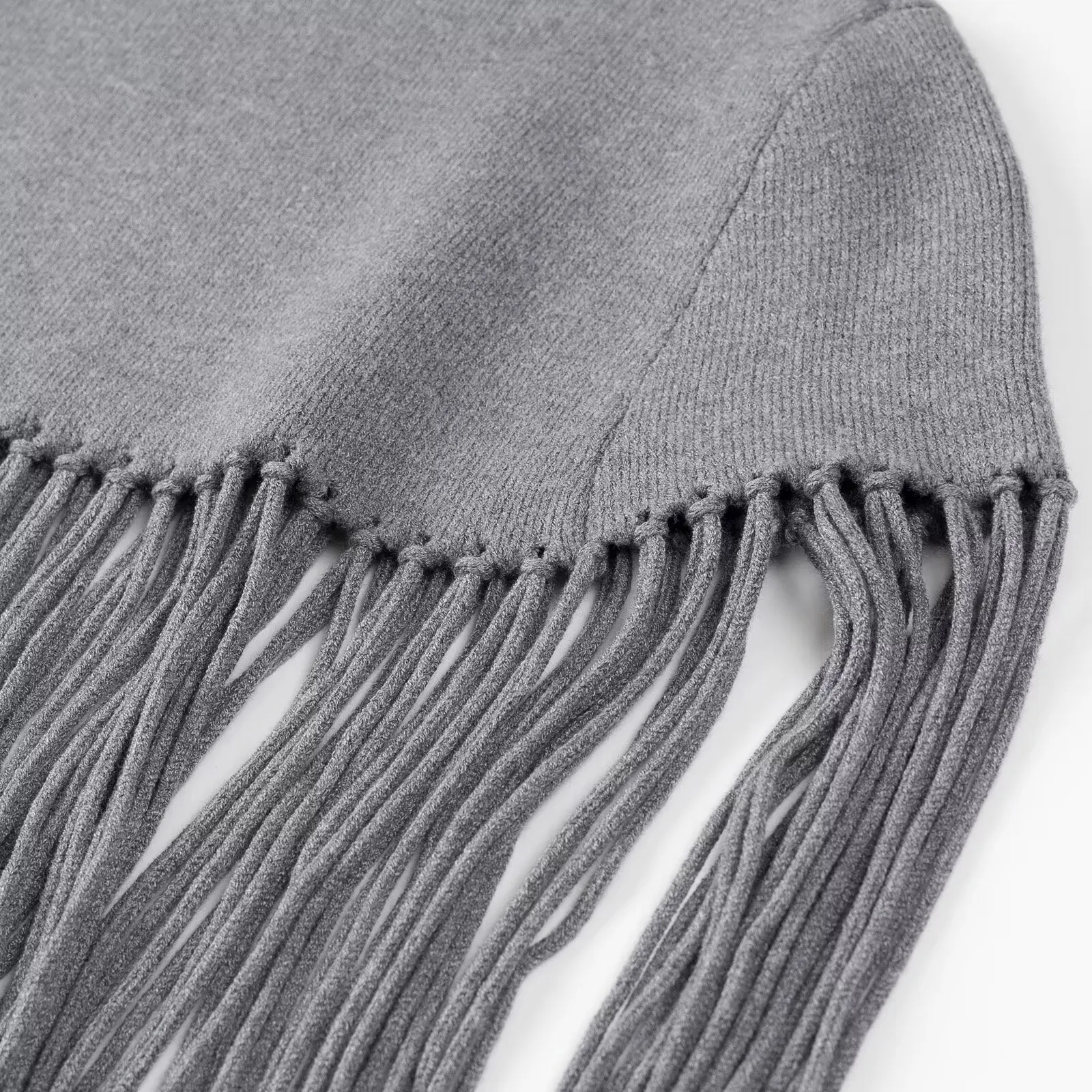 Spring Autumn Gray Knitting Long Tassel Cape Pullover Sweater Women High Collar Loose Fringed Shawl Knitwear Oversized Jumper