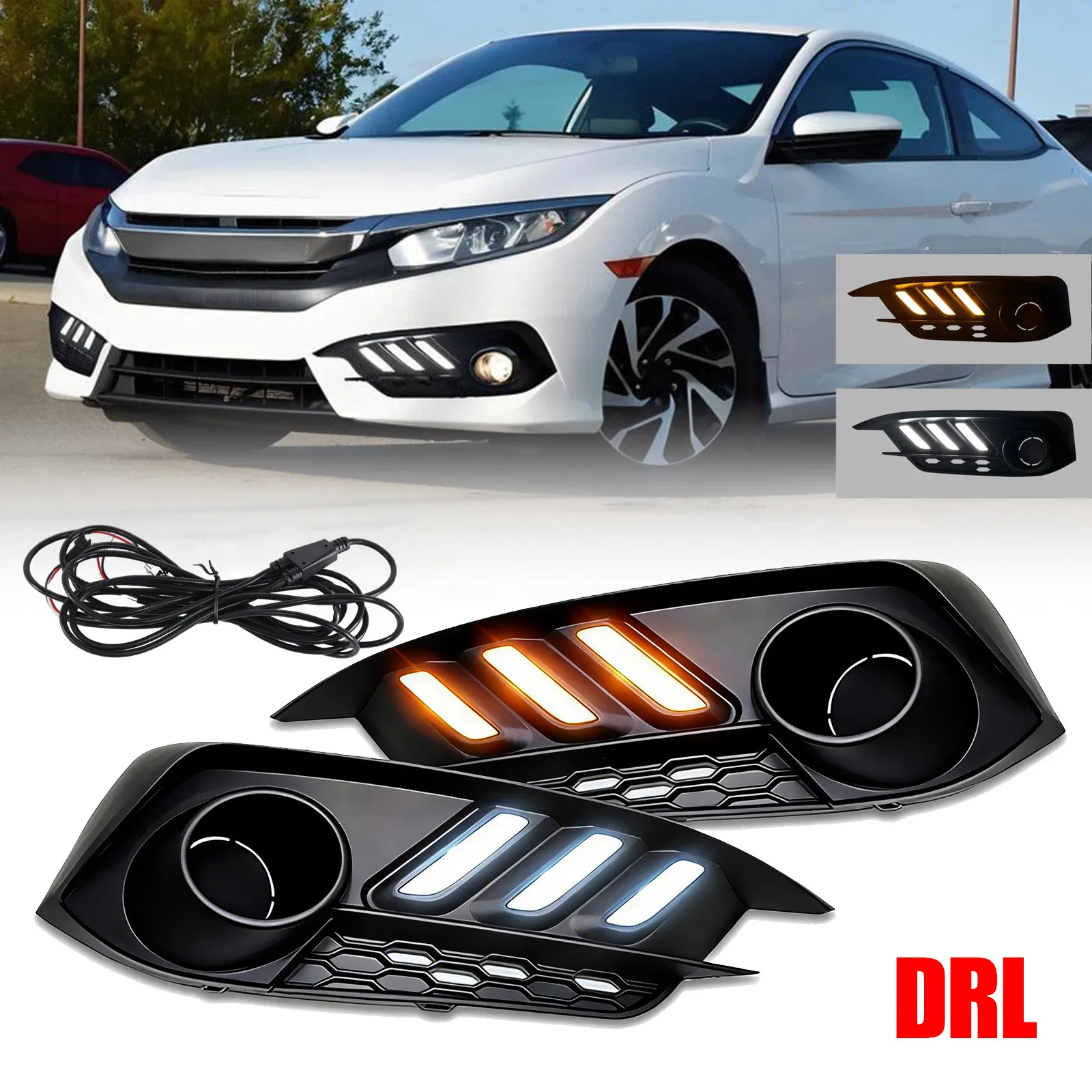 

LED Fog Lights Front Bumper Lamps with DRL For 2016-2020 Honda Civic 10th+Wiring