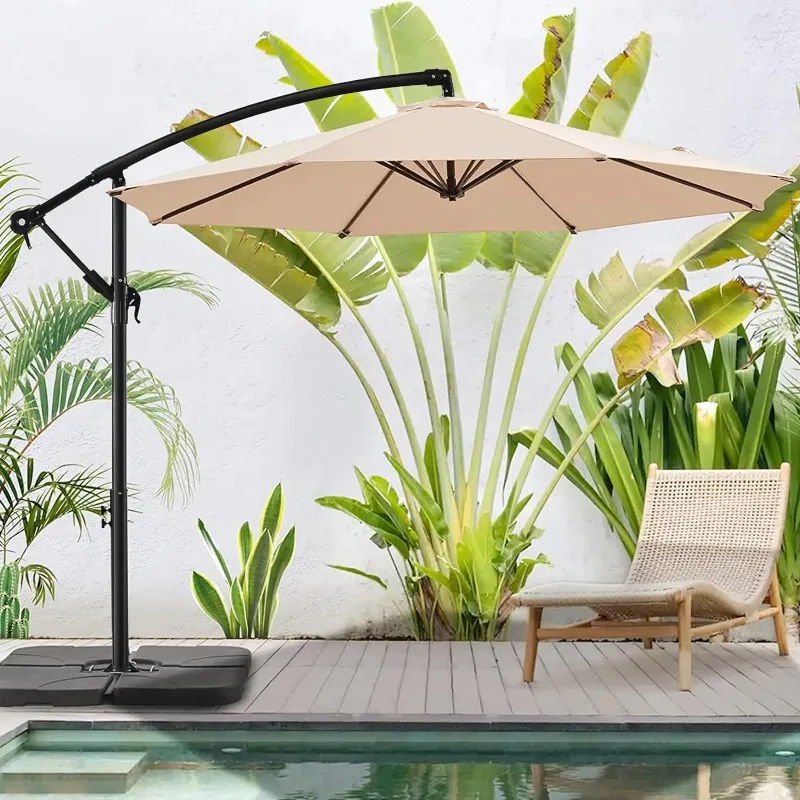 10ft Patio Offset Umbrella Cantilever Hanging Market Outdoor Umbrellas with Crank  Cross