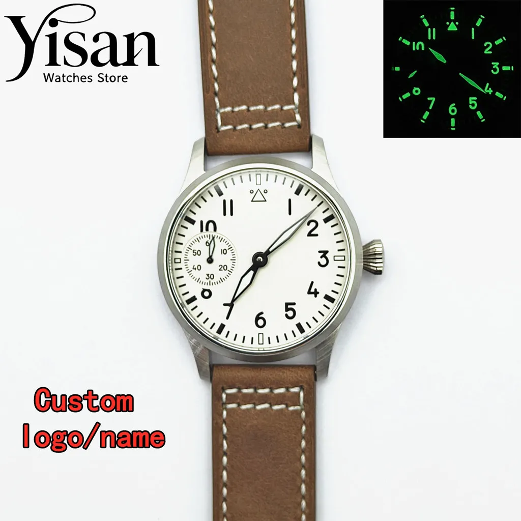 นาฬิกา Yisan ขนาด 42 มม. แบบสั่งทำพิเศษ กระจกแซฟไฟร์ ตัวเรือนสีเงิน สายหนัง เรืองแสงสีเขียว ระบบไขลานด้วยมือ รุ่น ST3600