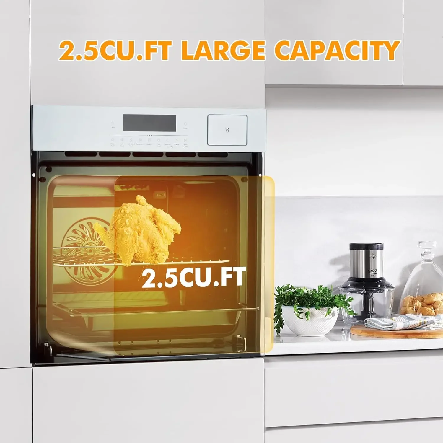 Oven with 4 Cooking Functions & 102 Automatic Recipes, 2.5 Cu.Ft Capacity Single Wall Oven with Auto Cleaning, Defrost…, 24” Bui