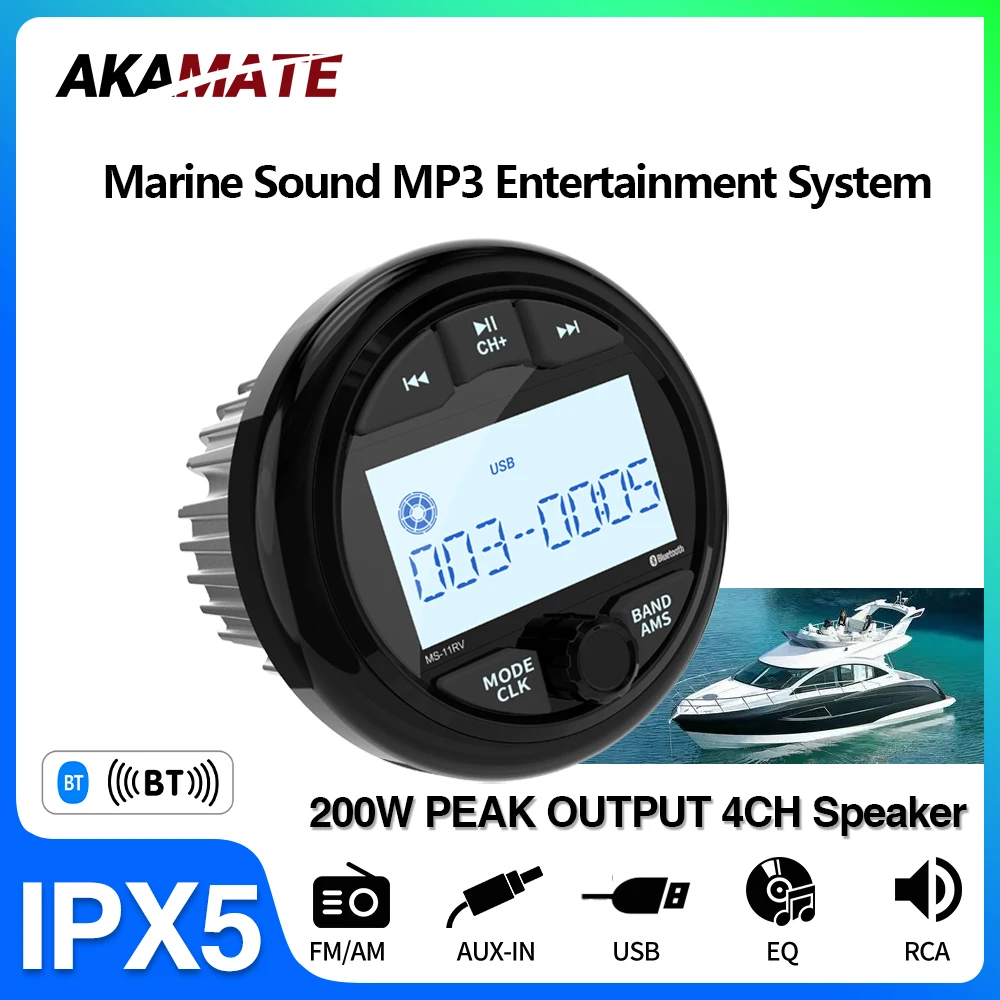 

Motorboats Yachts Boat Radio MP3 Media Player Marine Radio Stereo Black Color Bluetooth AUX Audio FM AM Receiver for UTV ATV RZR