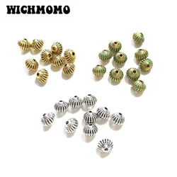 New 20pcs 6*8MM Retro Patina Plated Zinc Alloy Green Golden Round Pumpkin Beads for DIY Bracelet Jewelry Accessories