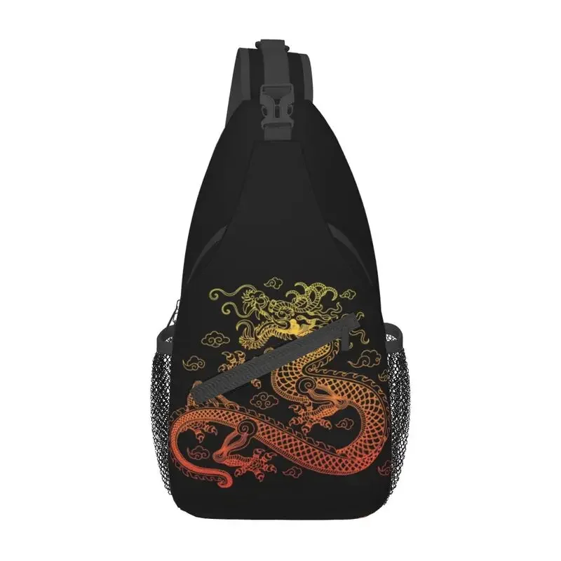 

Asian Style Golden Chinese Dragon Sling Crossbody Backpack Men Folklore Mythology Shoulder Chest Bag for Traveling Daypack