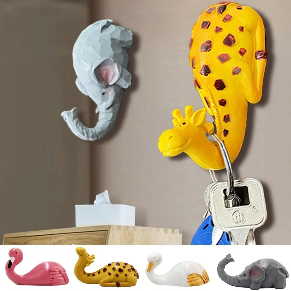 Self Adhesive Flamingo Wall Hook Cute Decorative Resin Animal Hanger Kawaii Heavy Duty Cartoon Animal Resin Hook Kitchen