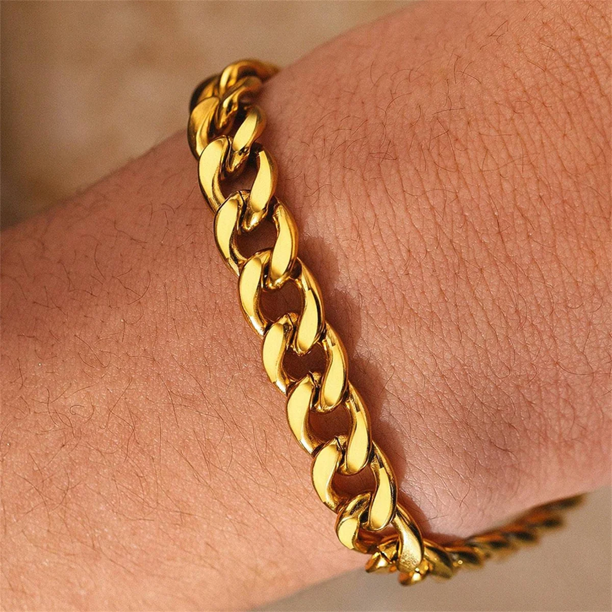 12 mm neues Punk-Armband aus silberfarbenem, vergoldetem, großem, klobigem Edelstahl mit kubanischer Kette für Männer und Jungen, männlicher goldener Schmuck