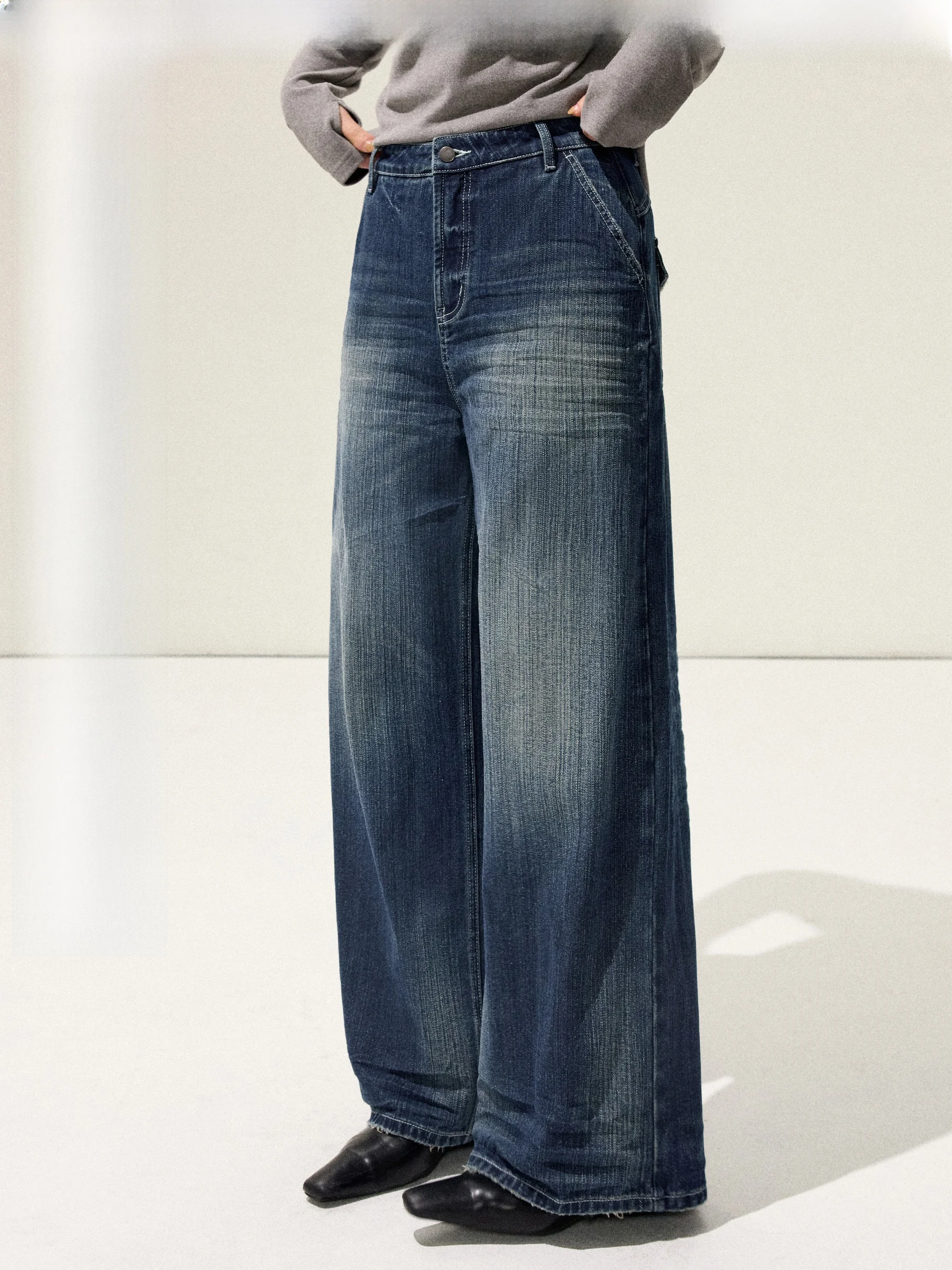 

Винтажные прямые джинсы больших размеров, широкие брюки Old Street Era, свободный крой в стиле ретро, джинсовая ткань для женщин больших размеров