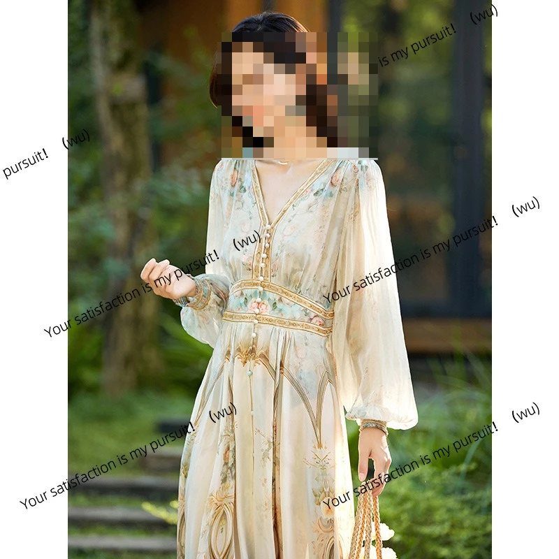 

Super good-looking silk dress, big-name 100 mulberry silk positioning flower light luxury high-end temperament long dress