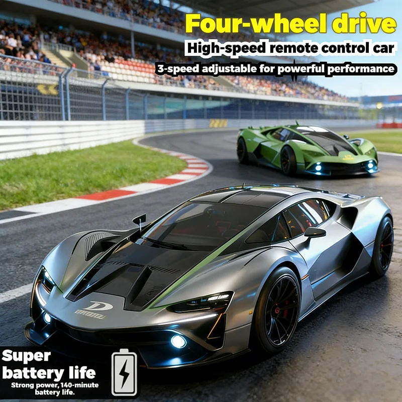 

Высокоскоростная радиоуправляемая машина с полным приводом - 3-скоростной режим, 140 минут работы от батареи, игрушка для дрифта и гонок, подходит для мальчиков.