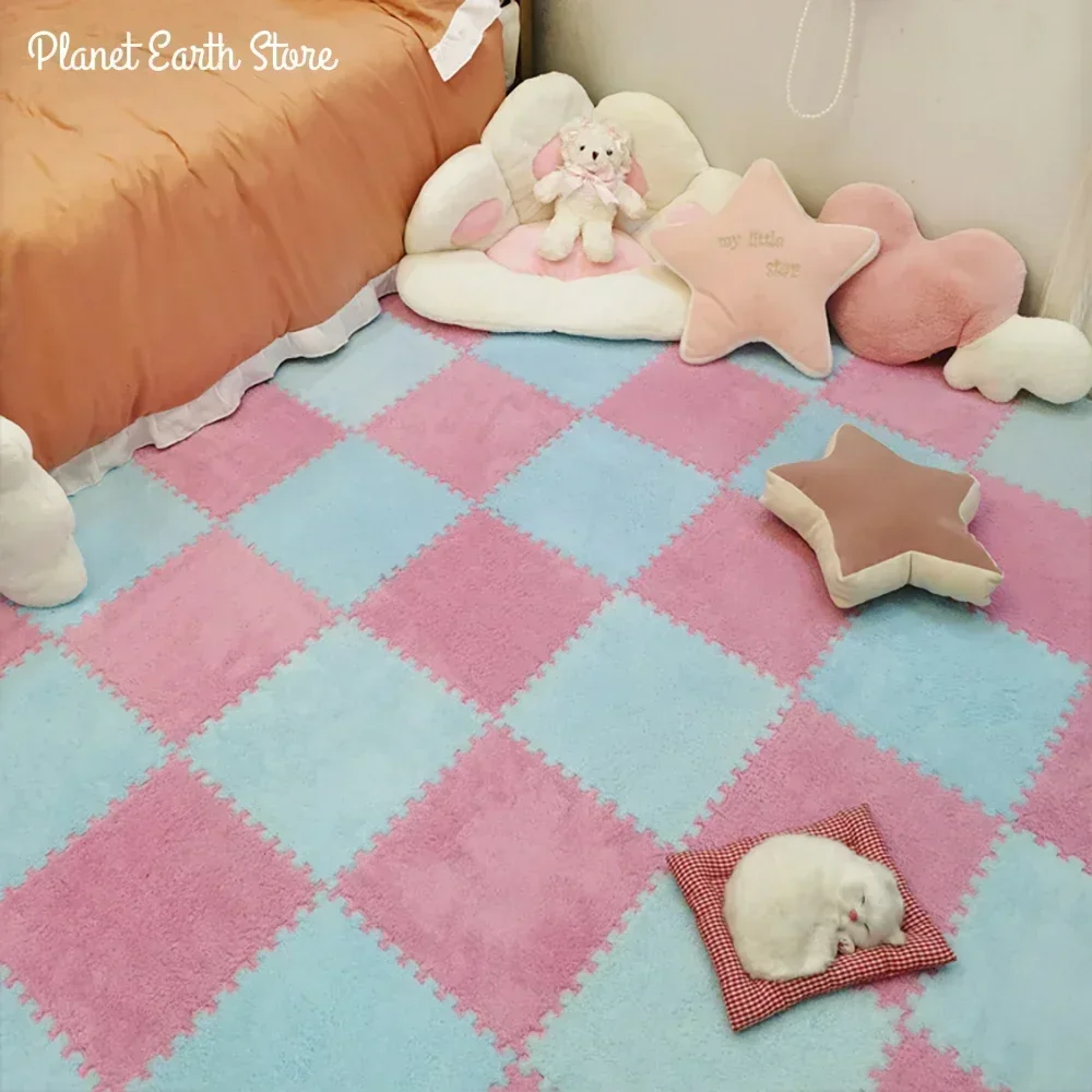 10/20Pcs Soft Plush Baby Play Mat Interlocking Exercise Tiles Floor Carpet Rug EVA Foam Puzzle Mat Long Hair Carpet Pad 30*30 CM