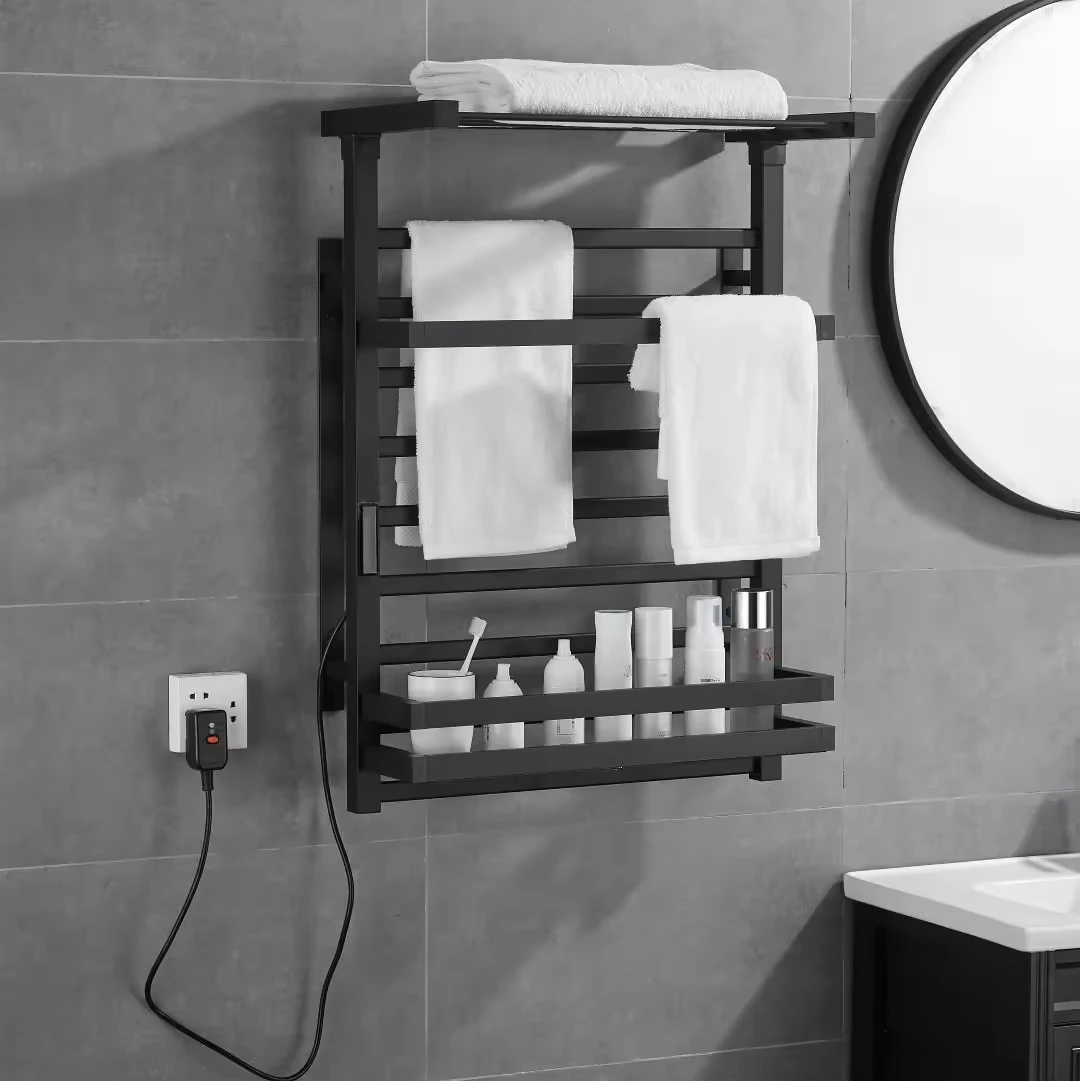 Double Electric Heated Towel Rack With Digital Display Constant Temperature Timer Wall Mounted Black White Bathroom Towel Bars