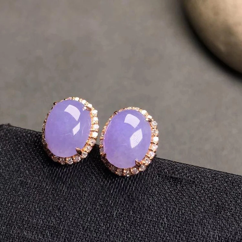 Natural chalcedony violet ladies earrings for women silver diamond oval elegant delicate romantic wedding engagement jewelry