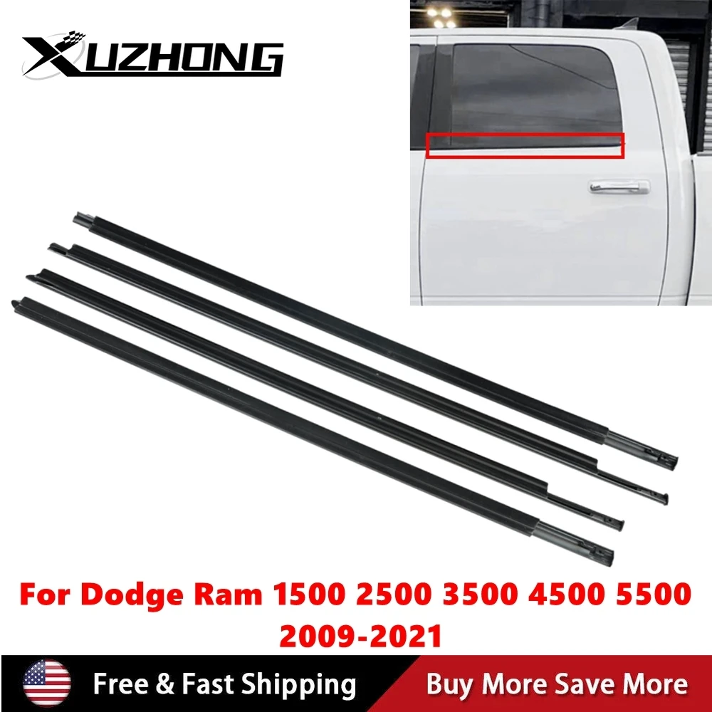 

55112376AH 55112377AH 55372138AH 55372139AH 4Pcs Door Outer Belt Weatherstrip For Dodge Ram 1500 2500 3500 4500 5500 2009-2021