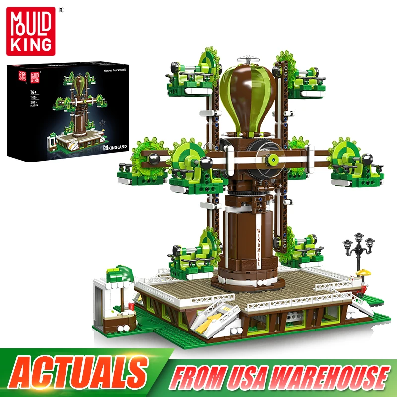 

Mold King 11026, техническая ветряная мельница, игрушки MOC, моторизованная ветряная мельница «Природное дерево», строительный блок, набор кирпичей, детский рождественский подарок